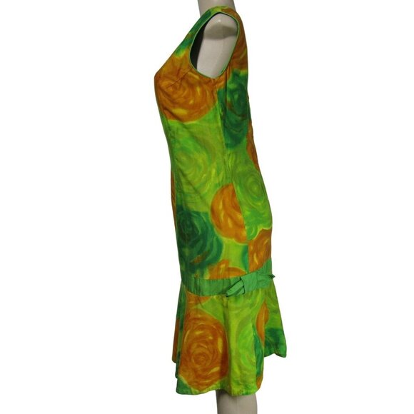 VTG 60s 70s ALICE HAWAIIAN Tropical Luau Mod Green Floral DROP WAIST Dress M - Picture 4 of 9